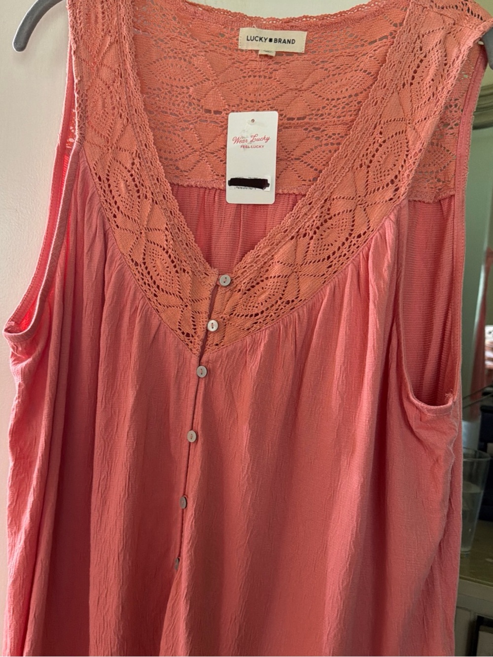 Lucky Brand Coral Lace-Yoke Button Front Camisole